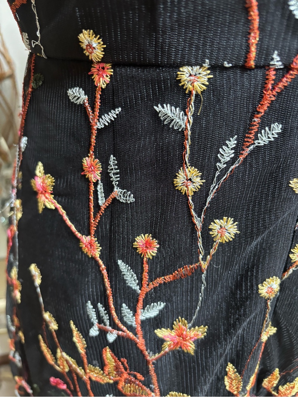 Floral Embroidered Black Maxi Dress with Sheer Overlay - Picture 11 of 15
